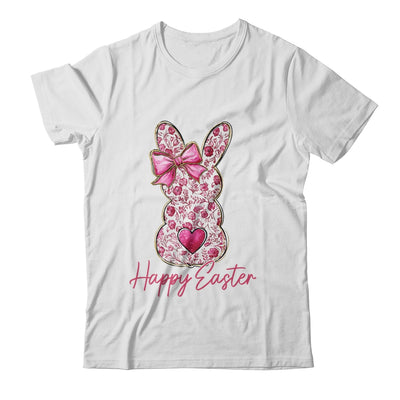 Happy Easter Pink Floral Bunny Easter Rabbit Coquette Girls Shirt & Sweatshirt | teecentury