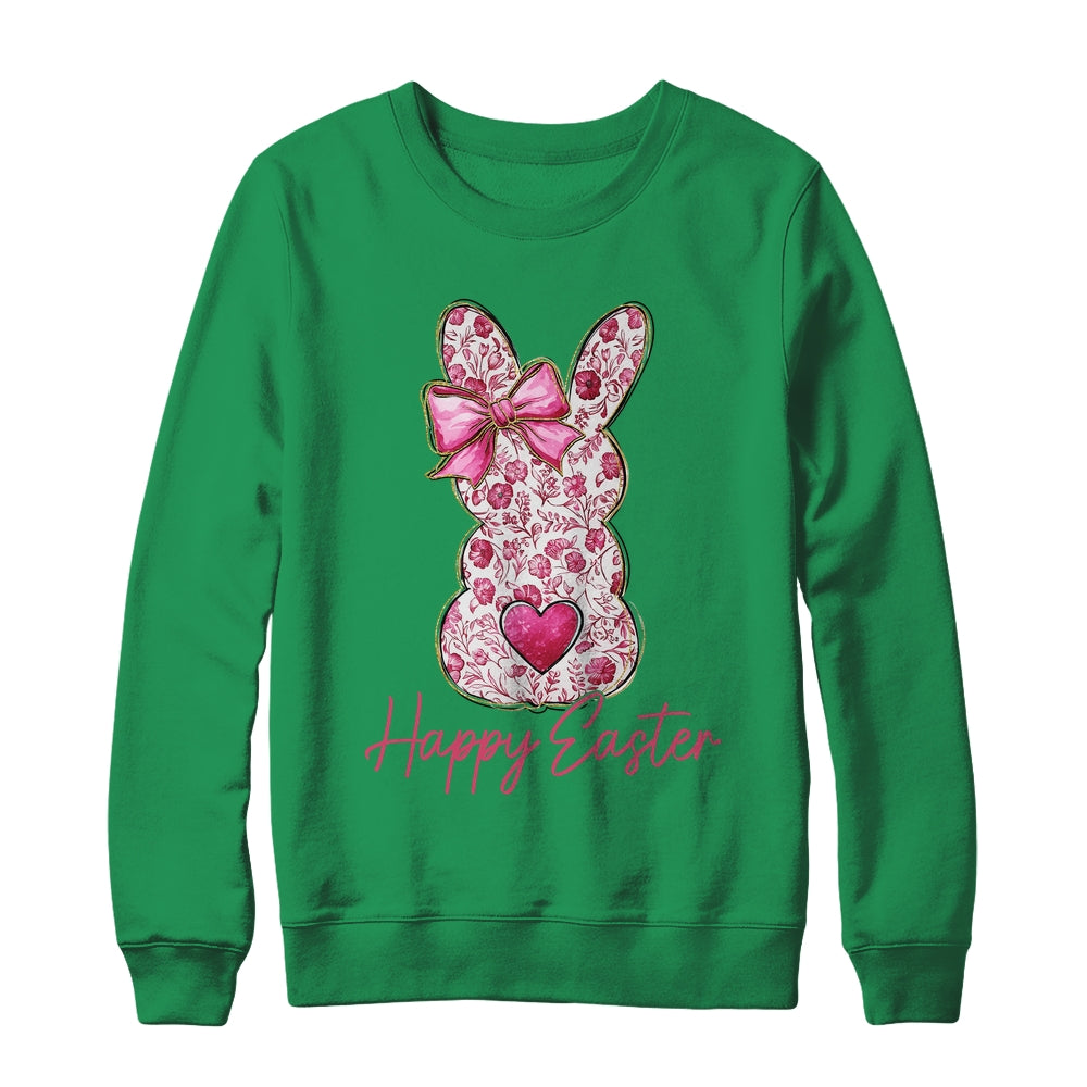 Happy Easter Pink Floral Bunny Easter Rabbit Coquette Girls Shirt & Sweatshirt | teecentury