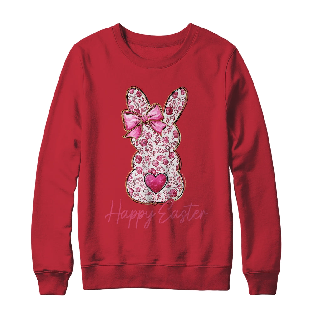 Happy Easter Pink Floral Bunny Easter Rabbit Coquette Girls Shirt & Sweatshirt | teecentury