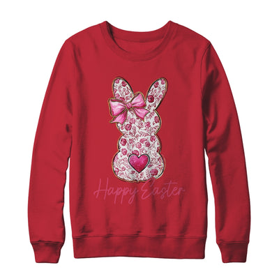 Happy Easter Pink Floral Bunny Easter Rabbit Coquette Girls Shirt & Sweatshirt | teecentury