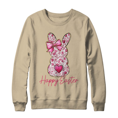 Happy Easter Pink Floral Bunny Easter Rabbit Coquette Girls Shirt & Sweatshirt | teecentury