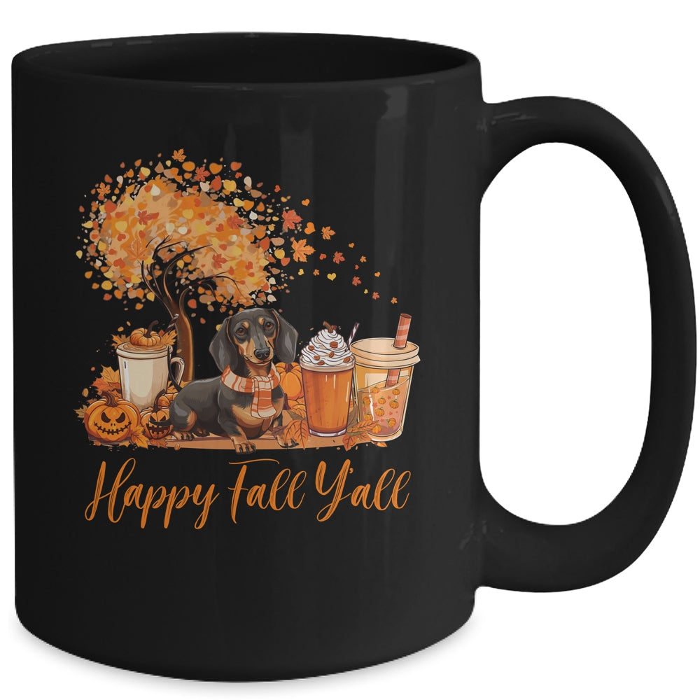 Happy Fall Y'all Dachshund Autumn Pumpkin Spice Latte Mug | teecentury