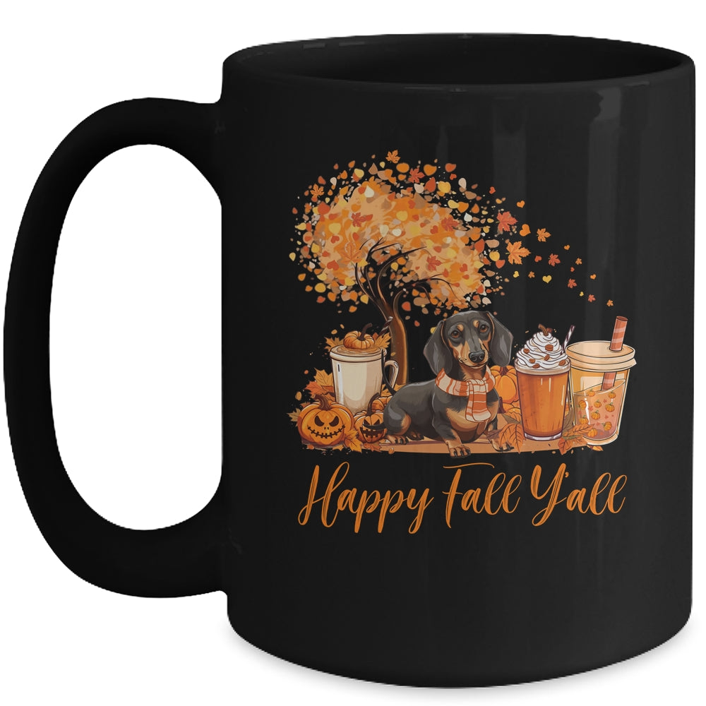 Happy Fall Y'all Dachshund Autumn Pumpkin Spice Latte Mug | teecentury