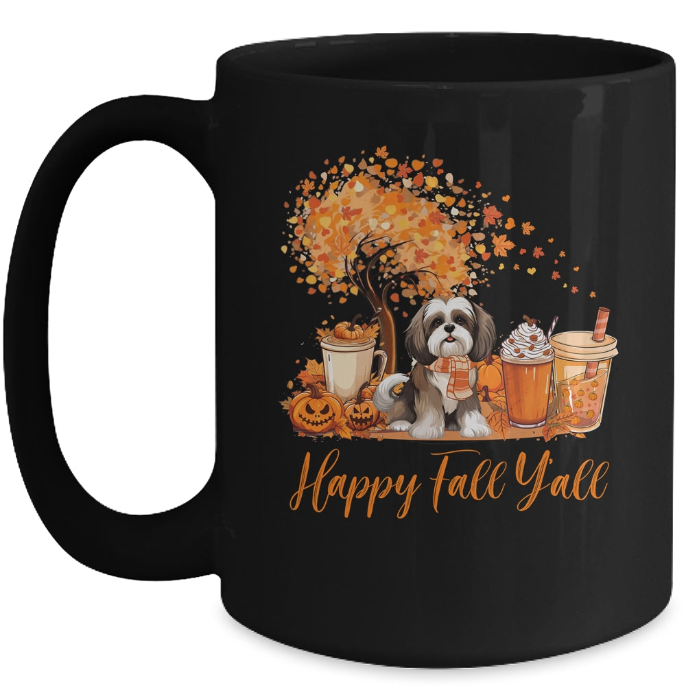 Happy Fall Y'all Shih Tzu Autumn Pumpkin Spice Latte Mug | teecentury