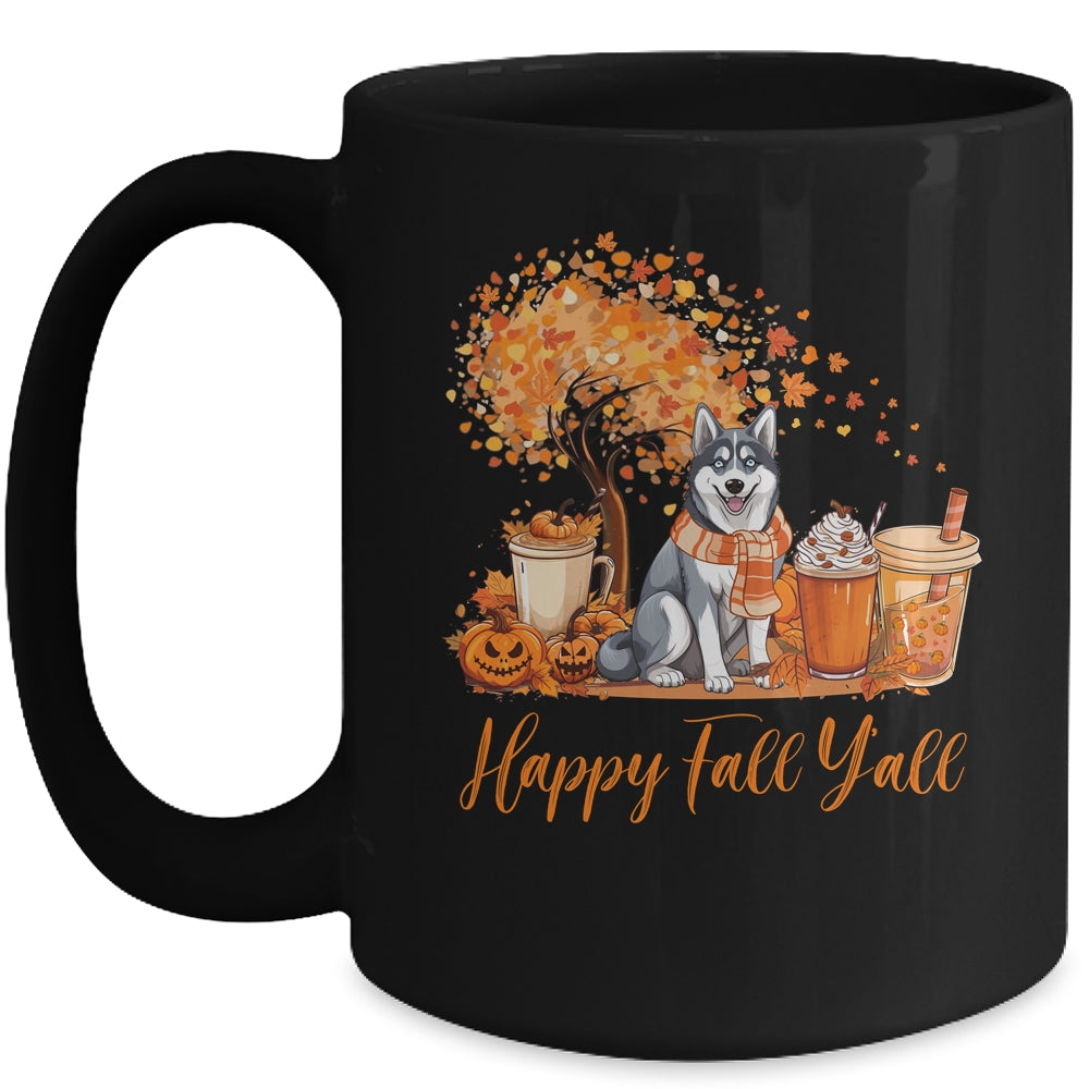 Happy Fall Y'all Siberian Husky Autumn Pumpkin Spice Latte Mug | teecentury