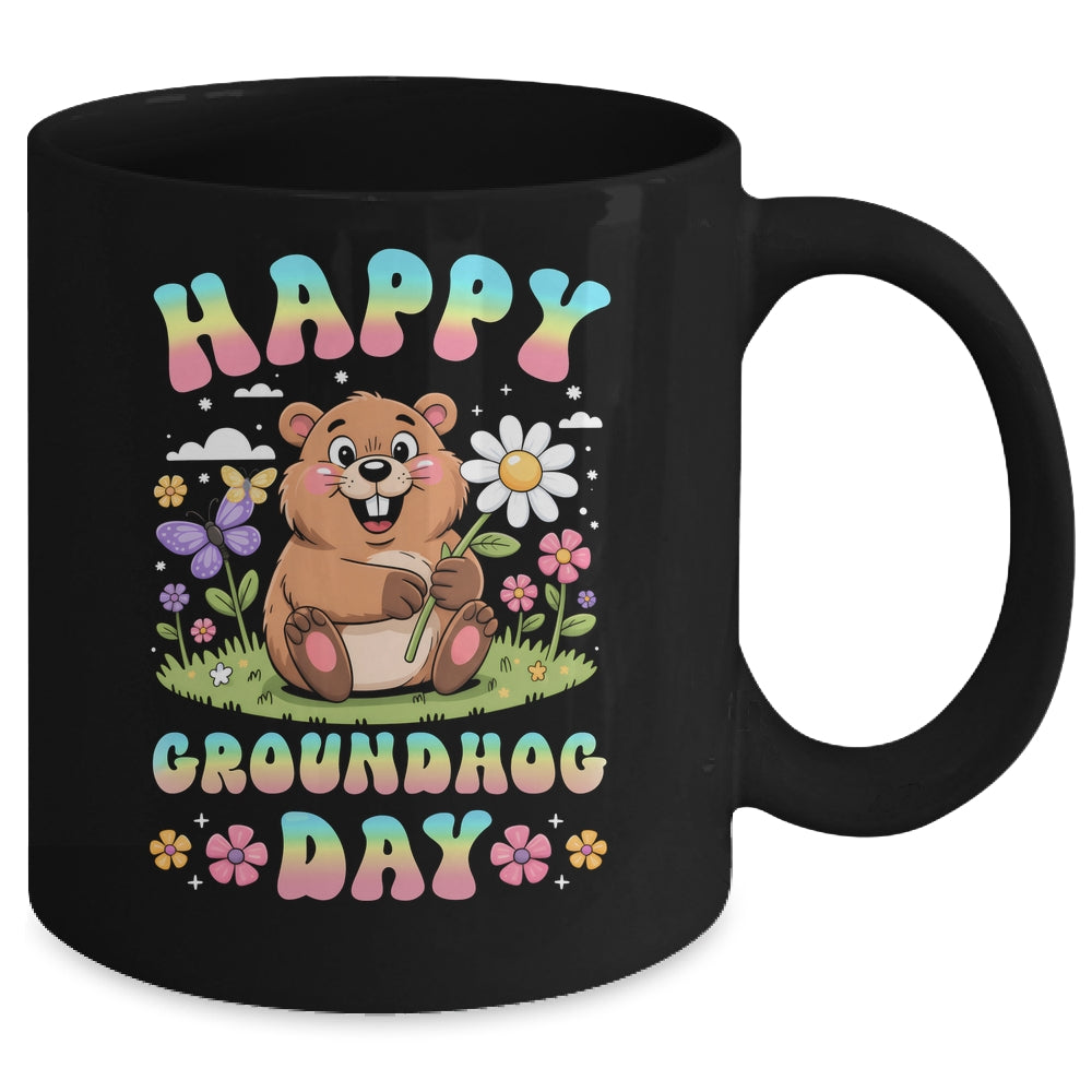 Happy Groundhog Day 2026 Cute Groundhog Lover Flower Girl Mug | teecentury
