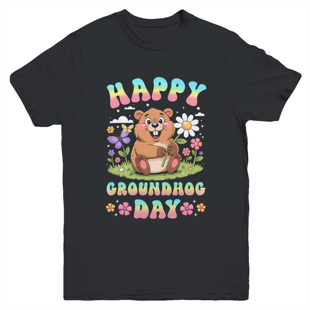 Happy Groundhog Day 2026 Cute Groundhog Lover Flower Girl Youth Shirt | teecentury