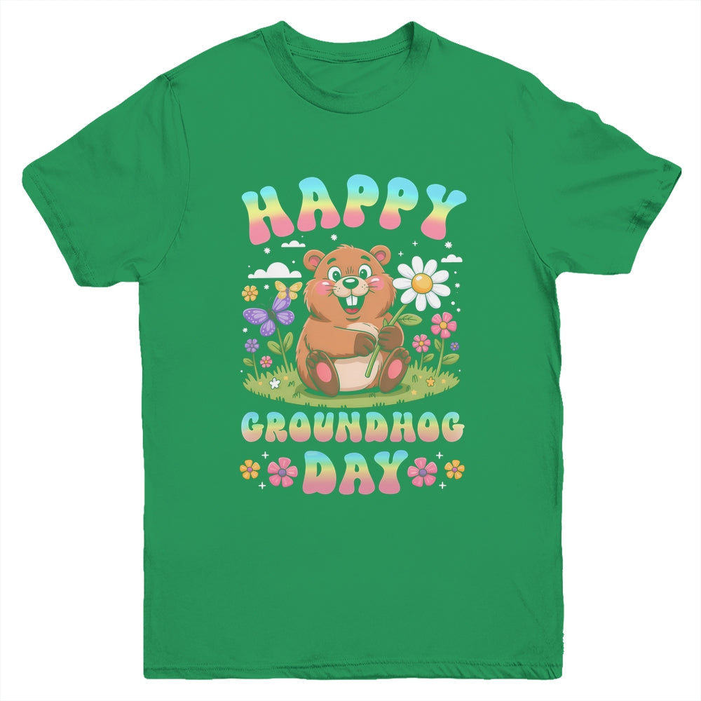 Happy Groundhog Day 2026 Cute Groundhog Lover Flower Girl Youth Shirt | teecentury