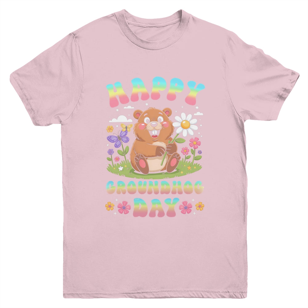 Happy Groundhog Day 2026 Cute Groundhog Lover Flower Girl Youth Shirt | teecentury