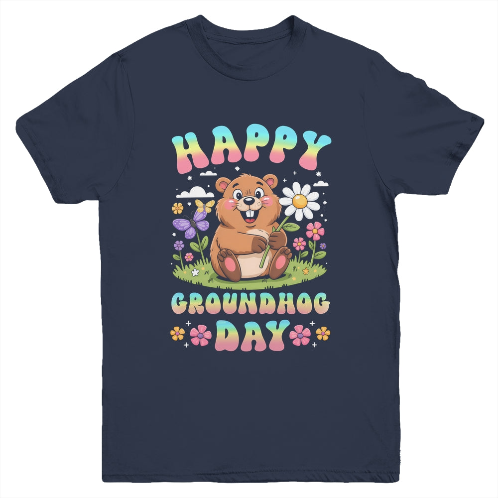 Happy Groundhog Day 2026 Cute Groundhog Lover Flower Girl Youth Shirt | teecentury