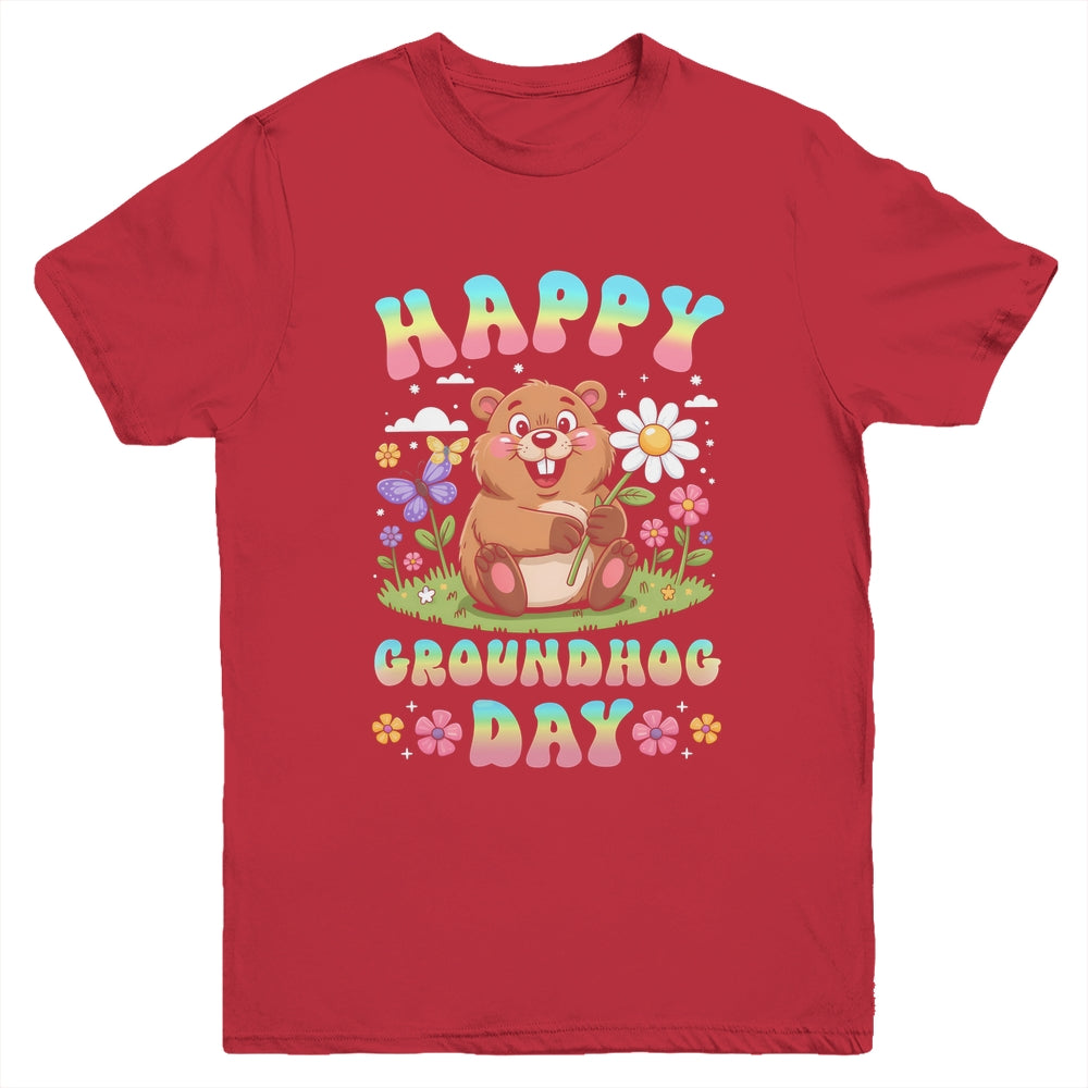 Happy Groundhog Day 2026 Cute Groundhog Lover Flower Girl Youth Shirt | teecentury