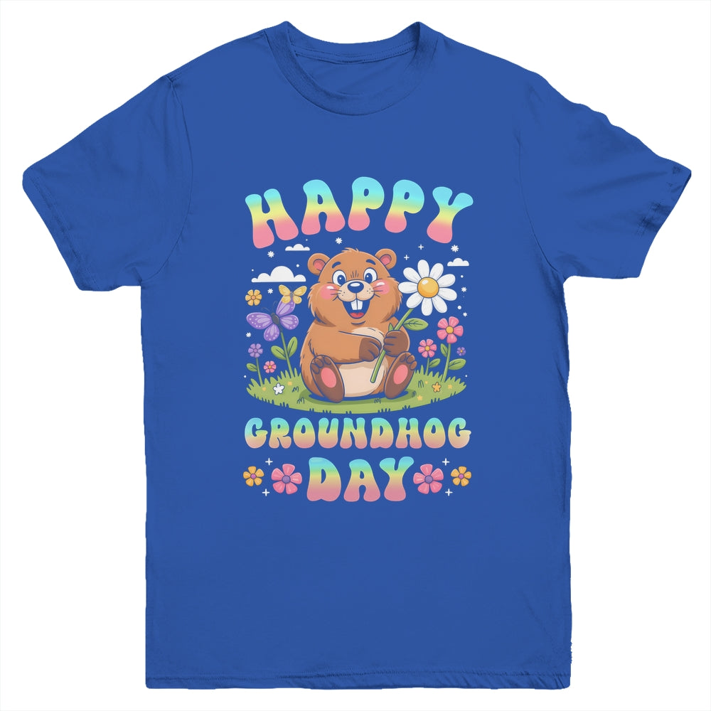 Happy Groundhog Day 2026 Cute Groundhog Lover Flower Girl Youth Shirt | teecentury