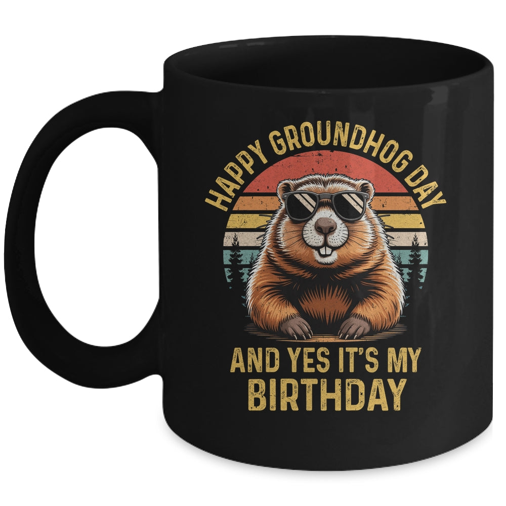 Happy Groundhog Day Birthday Cool Groundhog With Sunglasses Mug | teecentury