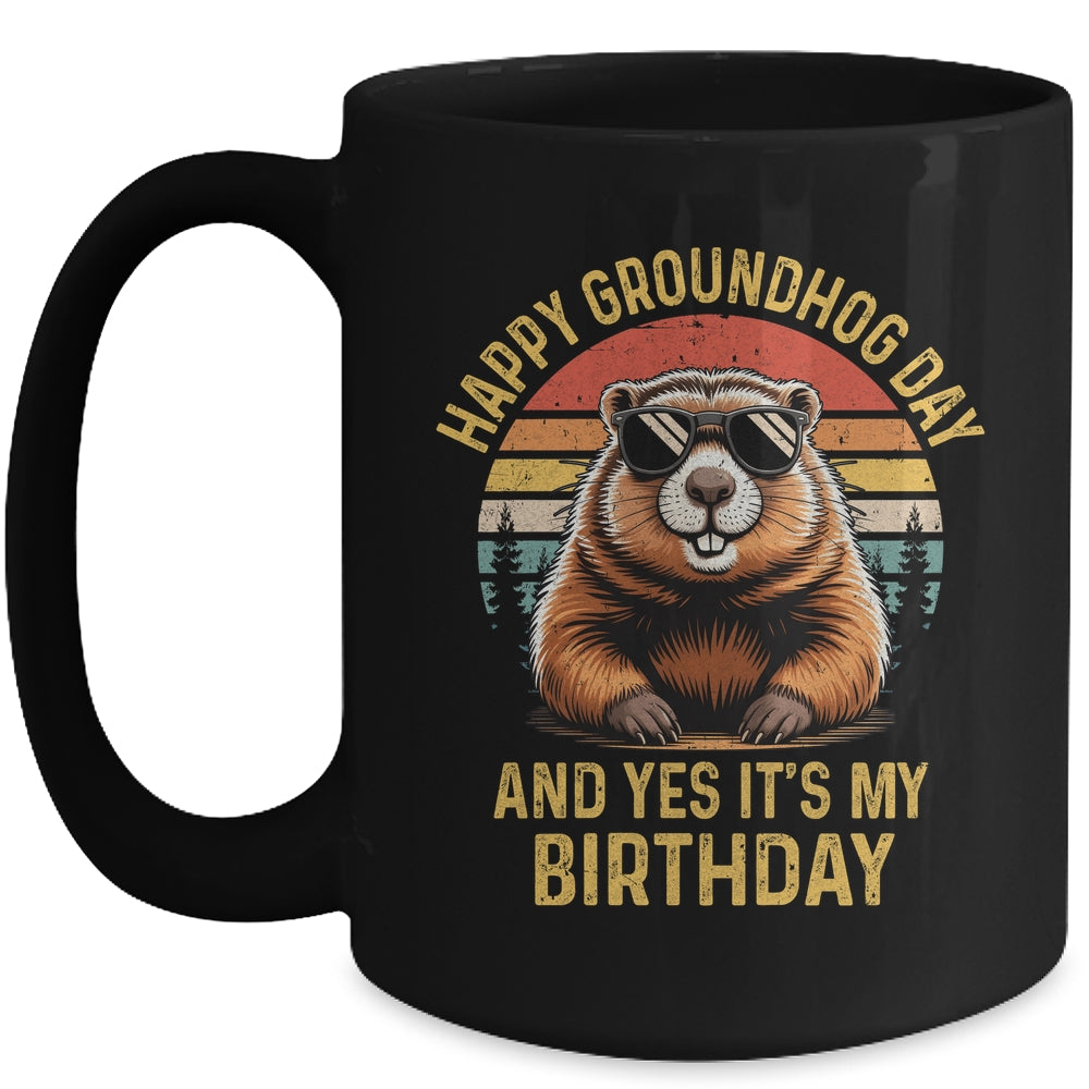 Happy Groundhog Day Birthday Cool Groundhog With Sunglasses Mug | teecentury