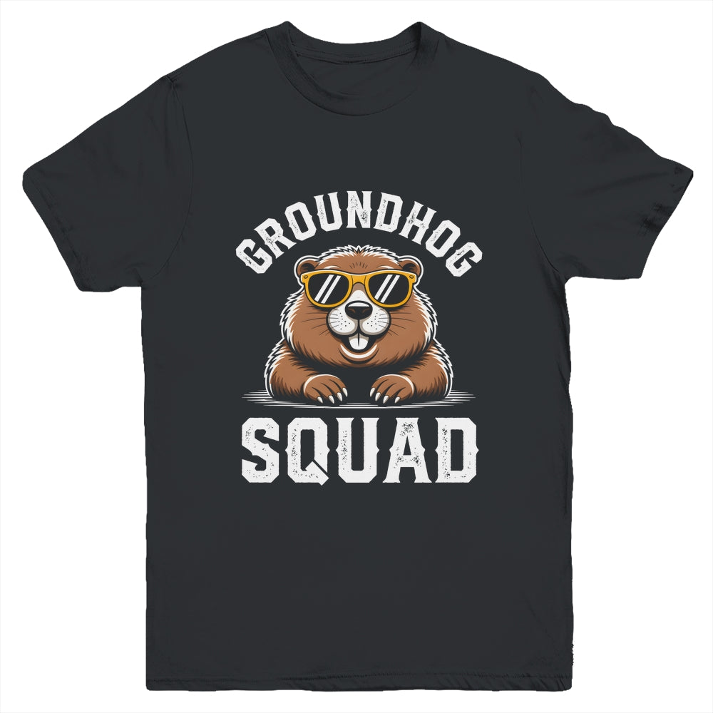 Happy Groundhog Squad 2026 Cool Groundhog With Sunglasses Youth Shirt | teecentury