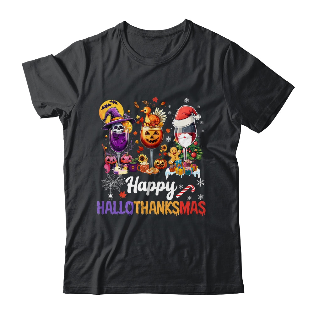 Happy Hallothanksmas Halloween Thanksgiving Christmas Drink Shirt & Sweatshirt | teecentury