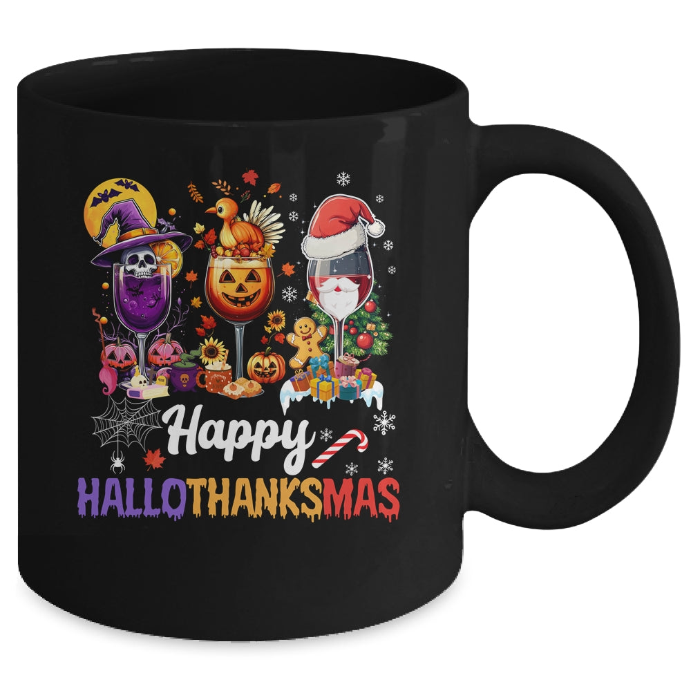 Happy Hallothanksmas Halloween Thanksgiving Christmas Drink Mug | teecentury