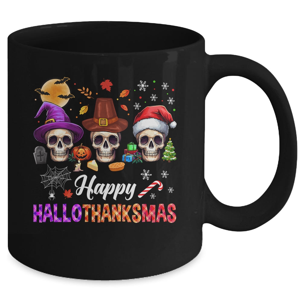 Happy Hallothanksmas Skull Halloween Thanksgiving Xmas Mug | teecentury