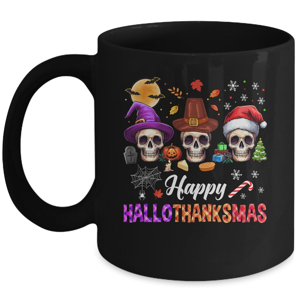Happy Hallothanksmas Skull Halloween Thanksgiving Xmas Mug | teecentury