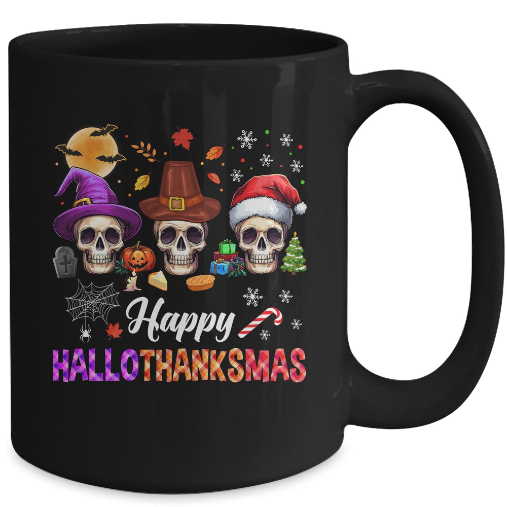 Happy Hallothanksmas Skull Halloween Thanksgiving Xmas Mug | teecentury