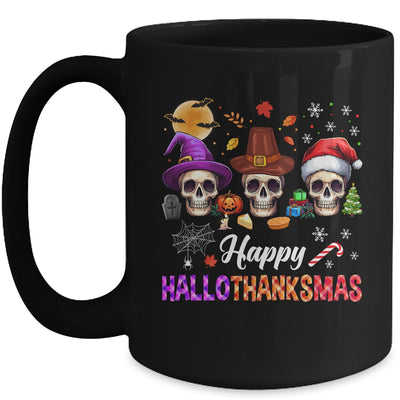 Happy Hallothanksmas Skull Halloween Thanksgiving Xmas Mug | teecentury