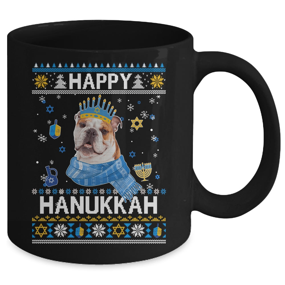 Happy Hanukkah Bulldog Hanukkah Ugly Sweater Christmas Mug | teecentury