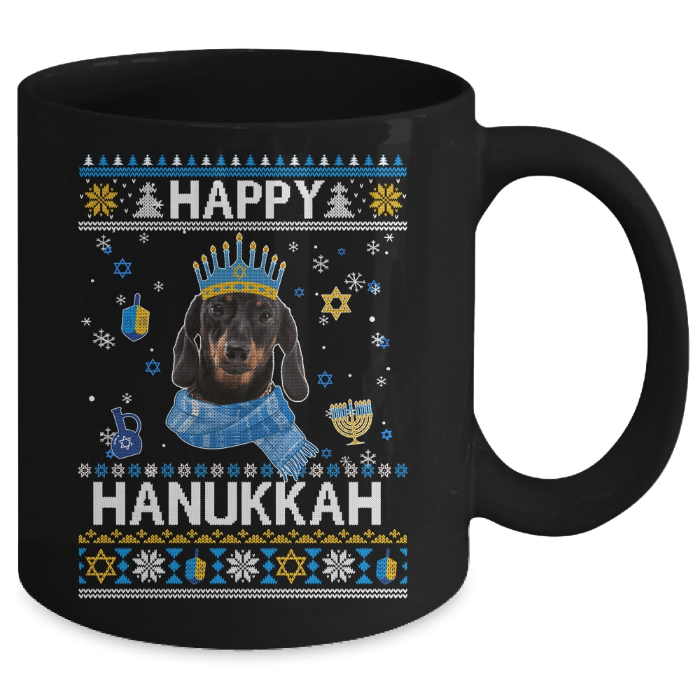 Happy Hanukkah Dachshund Hanukkah Ugly Sweater Christmas Mug | teecentury