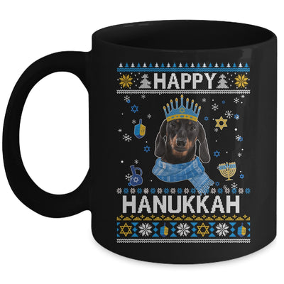 Happy Hanukkah Dachshund Hanukkah Ugly Sweater Christmas Mug | teecentury