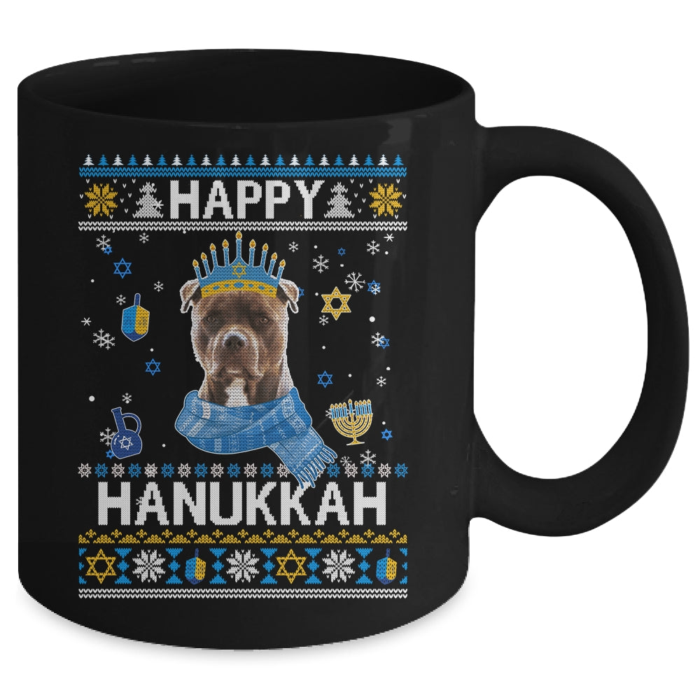 Happy Hanukkah Pitbull Hanukkah Ugly Sweater Christmas Mug | teecentury