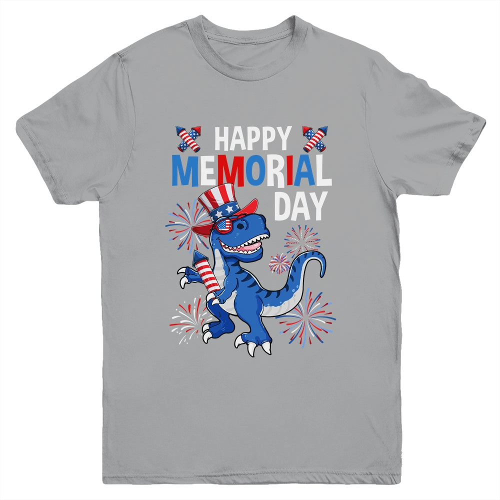 Happy Memorial Day 4th Of July Dinosaur American Flag Hat Youth Shirt | teecentury