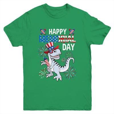 Happy Memorial Day 4th Of July Dinosaur US American Flag Youth Shirt | teecentury