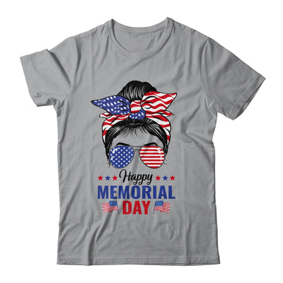 Happy Memorial Day 4th Of July Messy Bun American Flag Shirt & Tank Top | teecentury