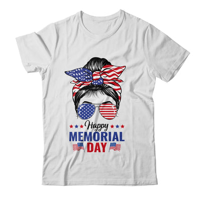 Happy Memorial Day 4th Of July Messy Bun American Flag Shirt & Tank Top | teecentury