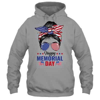 Happy Memorial Day 4th Of July Messy Bun American Flag Shirt & Tank Top | teecentury