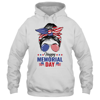 Happy Memorial Day 4th Of July Messy Bun American Flag Shirt & Tank Top | teecentury