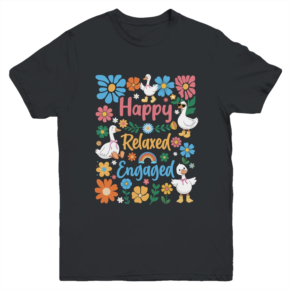 Happy Relaxed Engaged ABA Behavior Analyst Floral Goose Youth Shirt | teecentury