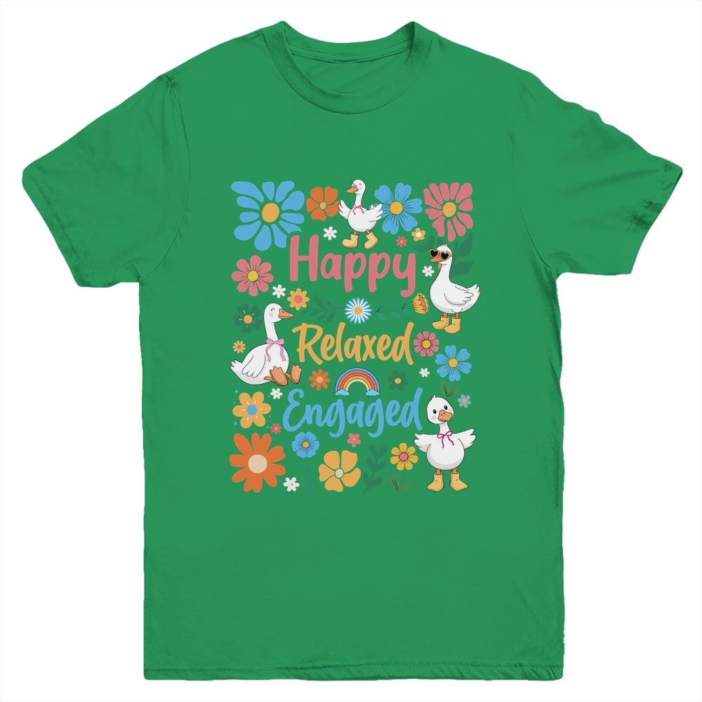 Happy Relaxed Engaged ABA Behavior Analyst Floral Goose Youth Shirt | teecentury