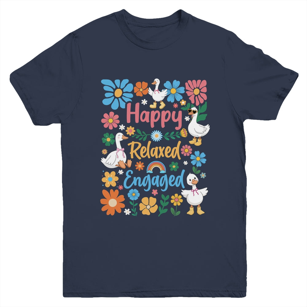 Happy Relaxed Engaged ABA Behavior Analyst Floral Goose Youth Shirt | teecentury