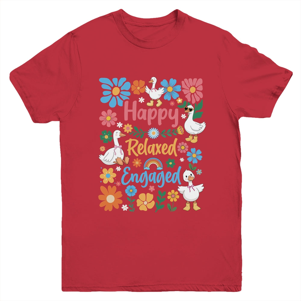 Happy Relaxed Engaged ABA Behavior Analyst Floral Goose Youth Shirt | teecentury