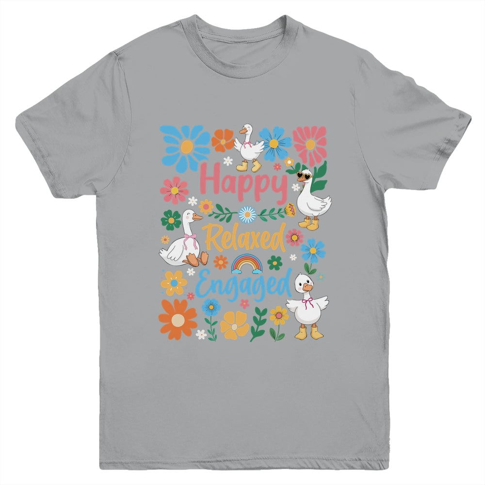 Happy Relaxed Engaged ABA Behavior Analyst Floral Goose Youth Shirt | teecentury