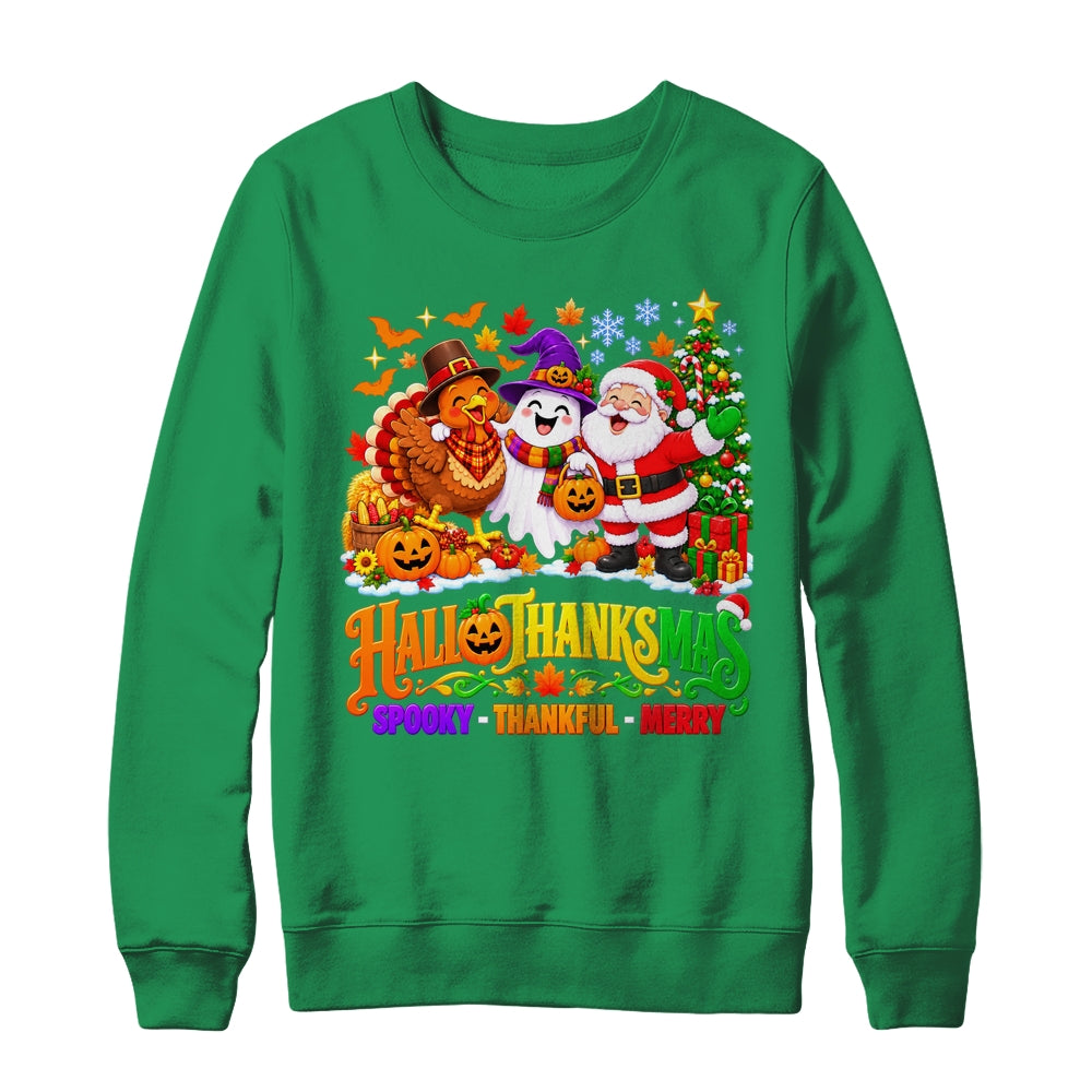 Happy Spooky Halloween Thankful Thanksgiving Merry Christmas Shirt & Sweatshirt | teecentury