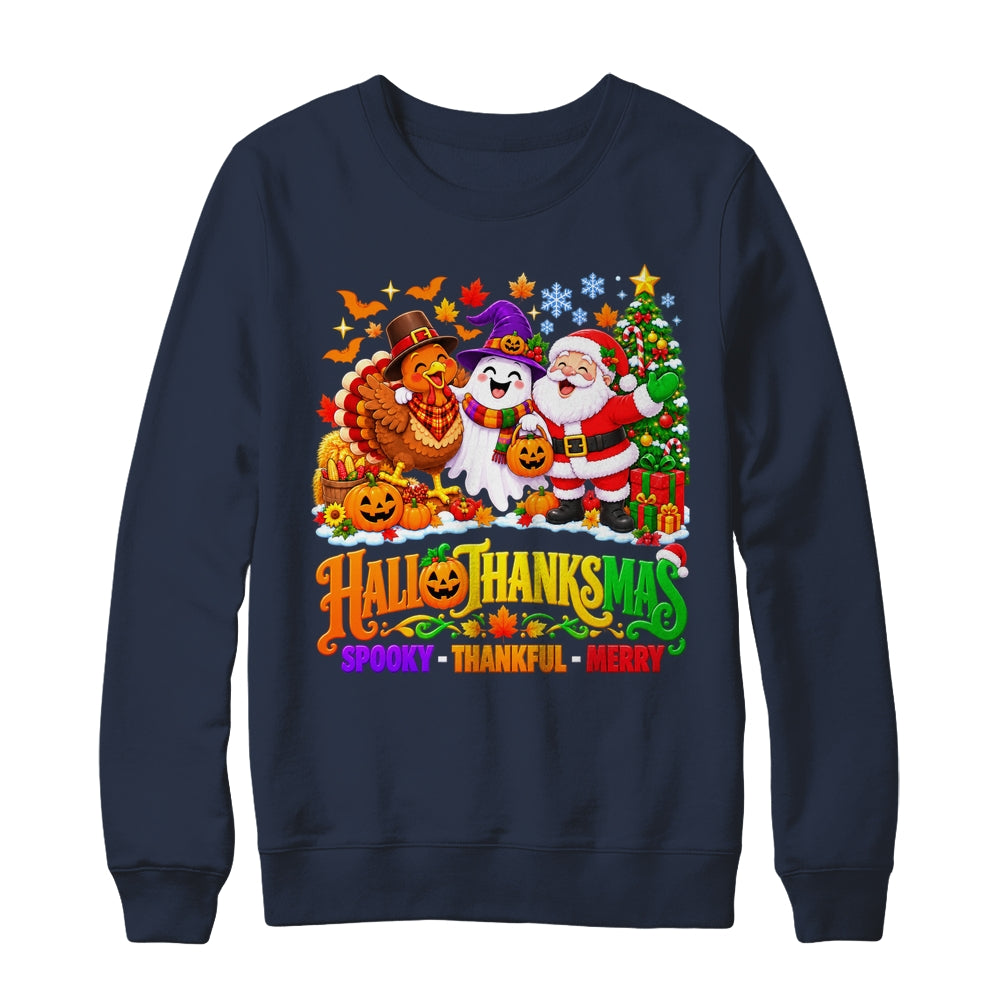 Happy Spooky Halloween Thankful Thanksgiving Merry Christmas Shirt & Sweatshirt | teecentury