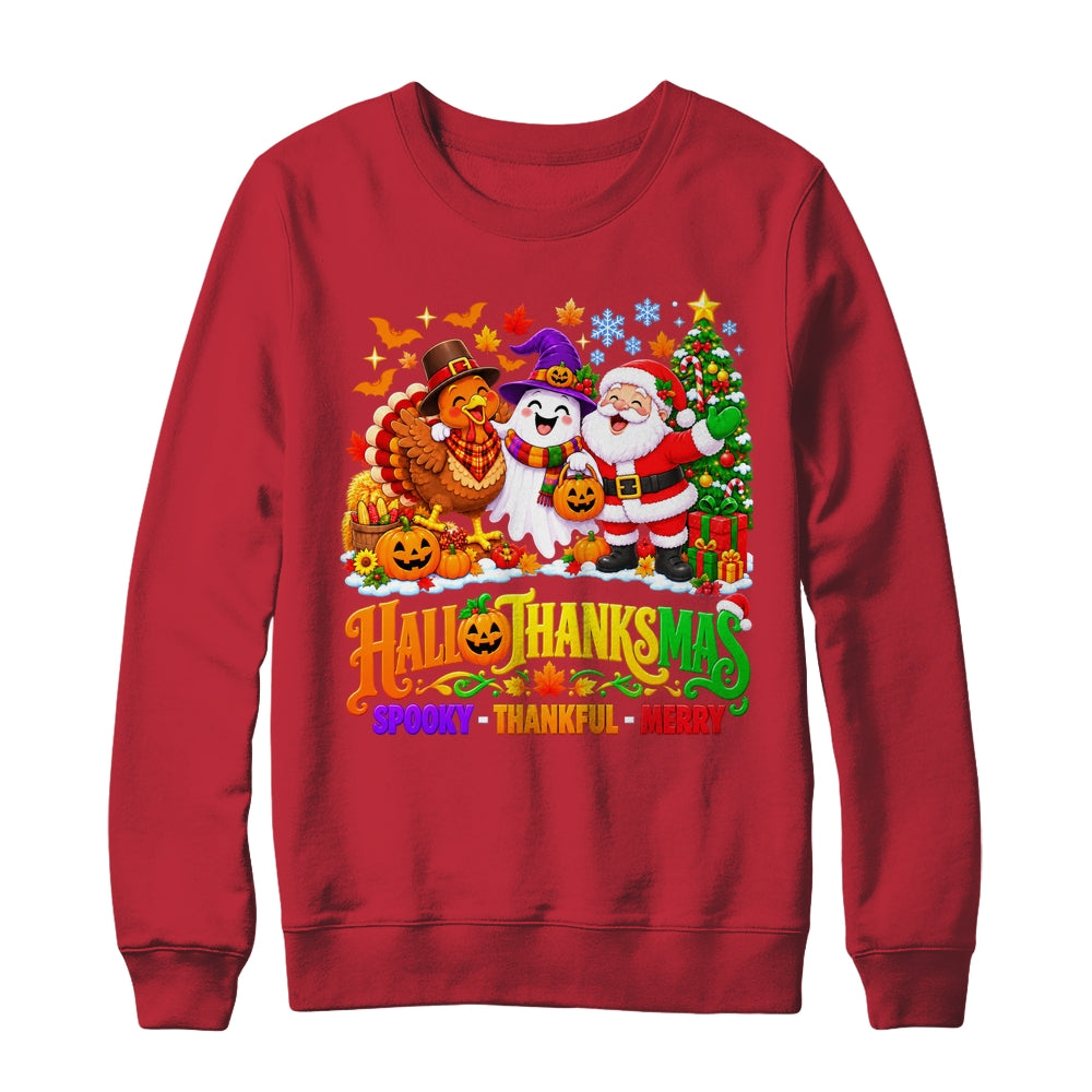 Happy Spooky Halloween Thankful Thanksgiving Merry Christmas Shirt & Sweatshirt | teecentury
