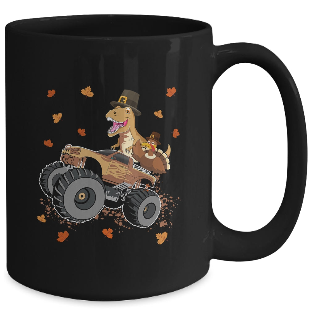 Happy Thanksgiving Dinosaur Turkey Riding Truck Kids Boys Mug | teecentury