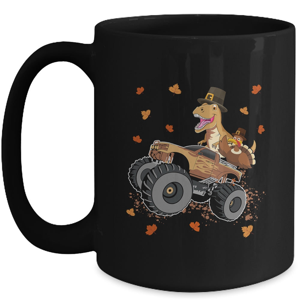 Happy Thanksgiving Dinosaur Turkey Riding Truck Kids Boys Mug | teecentury