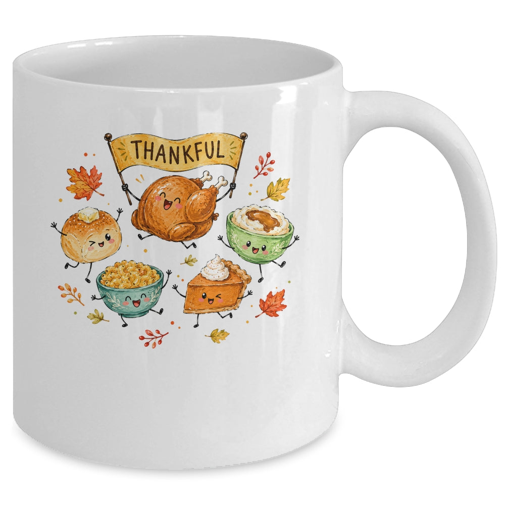 Happy Thanksgiving Doodles Cute Food Characters Funny Fall Mug | teecentury
