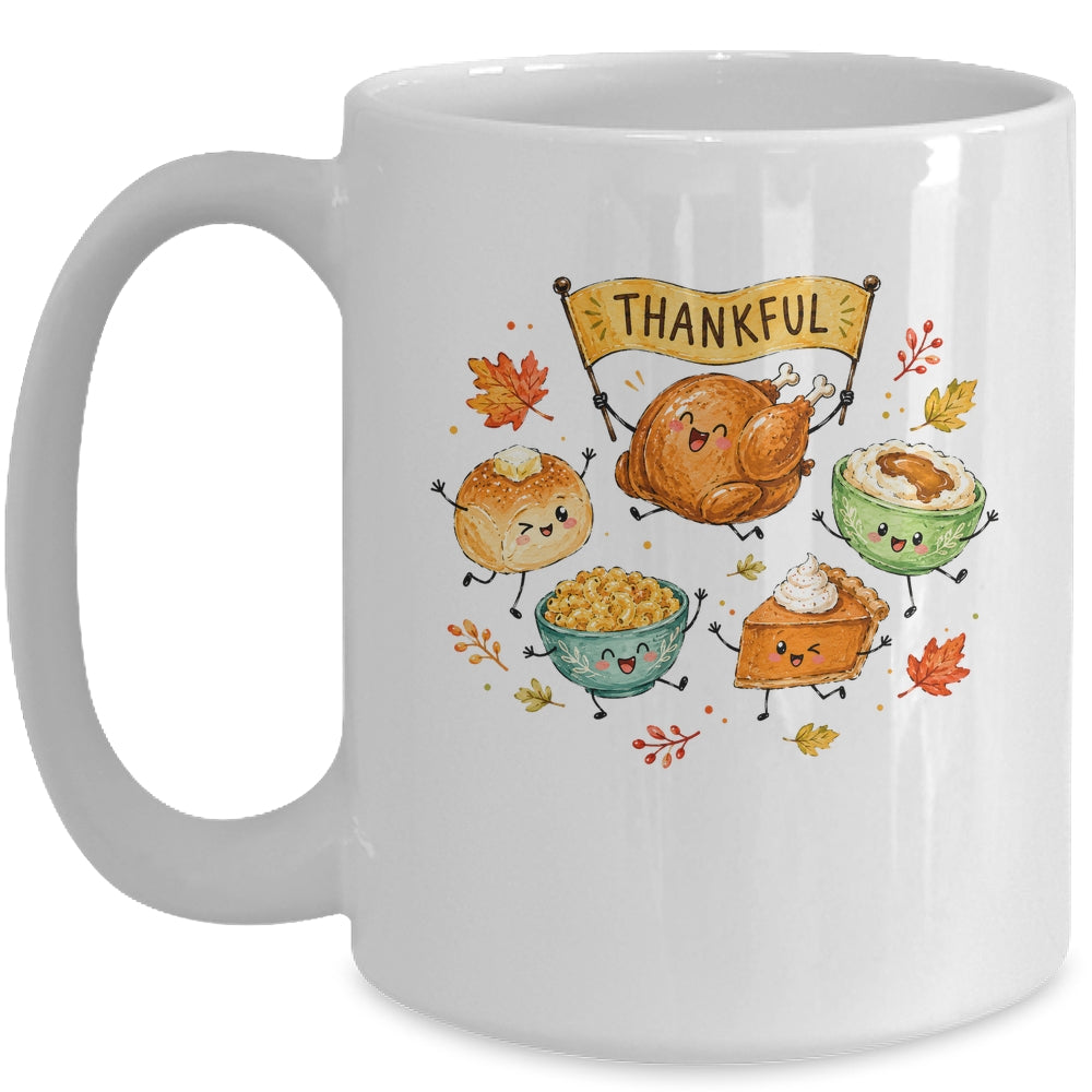 Happy Thanksgiving Doodles Cute Food Characters Funny Fall Mug | teecentury
