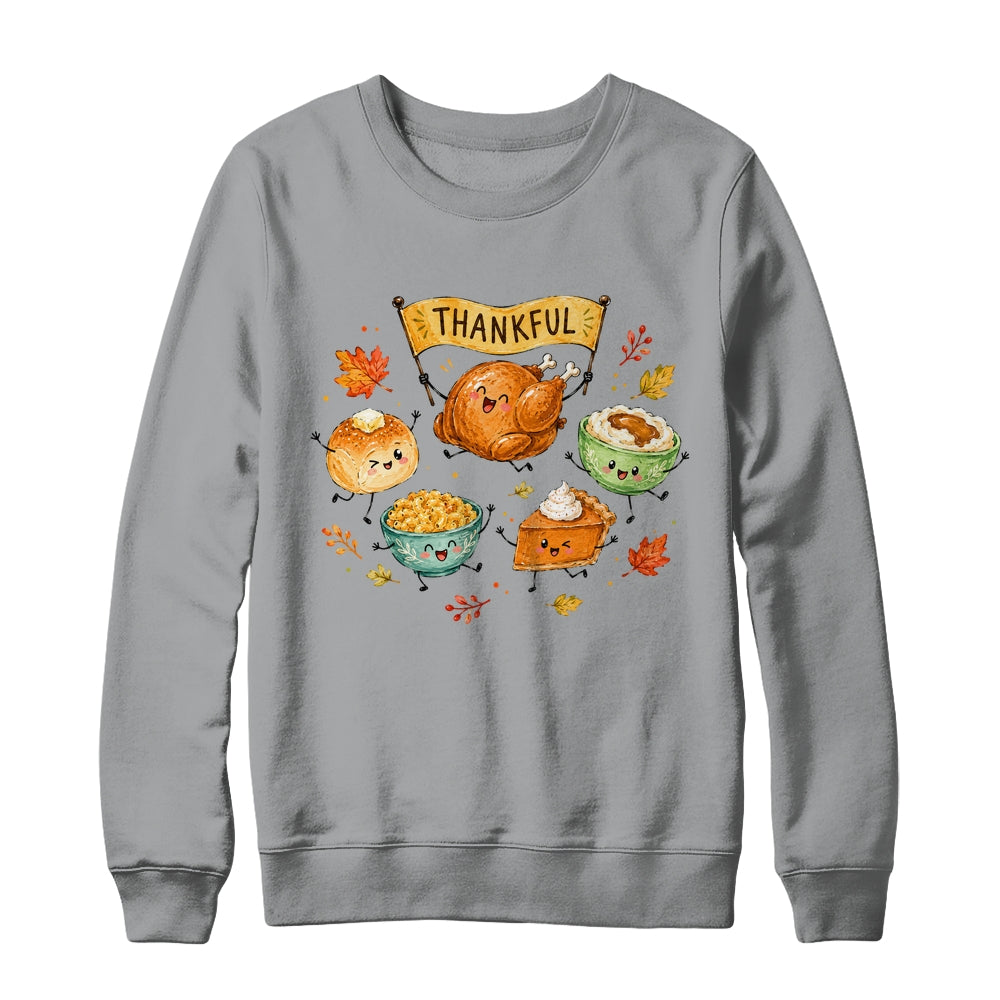 Happy Thanksgiving Doodles Cute Food Characters Funny Fall Shirt & Sweatshirt | teecentury