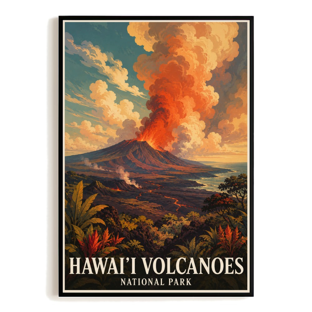 Hawai'I Volcanoes National Park Travel Poster Vintage Volcano Eruption Art Print Landscape Wall Decor For Home Living Room Office Bedroom Souvenir Gift Unframed | teecentury