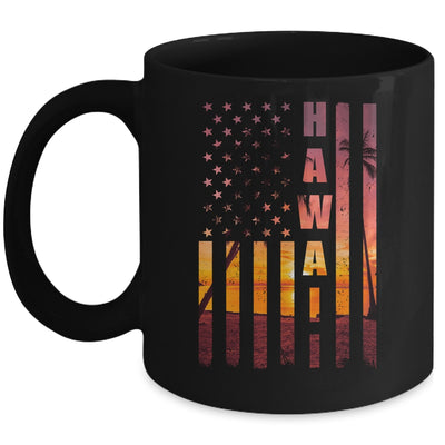 Hawaii Beach Sunset American Flag Hawaiian Island Travel Mug | teecentury